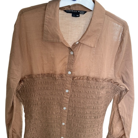 Veronica Beard Kelsey button down smocked dress Size 14, camel brown - Picture 14 of 15